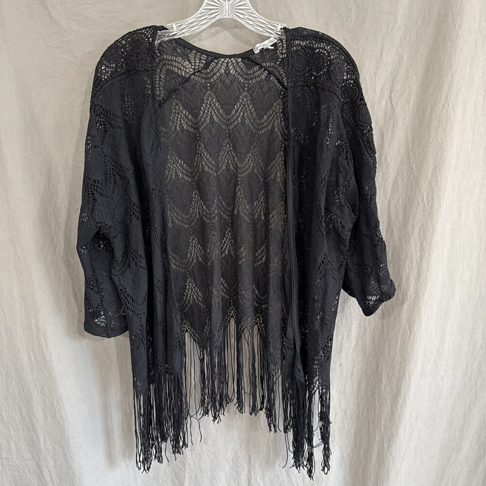 Vintage Y2K Charlotte Russe‎ Shrug Black Crochet Kimono USA Made Size Large